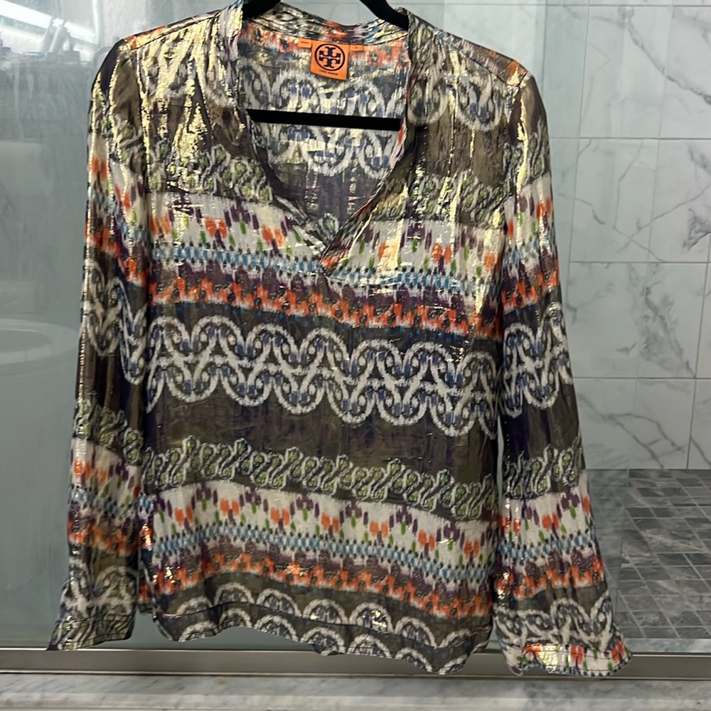 EUC Tory Burch Metallic Silk Tunic